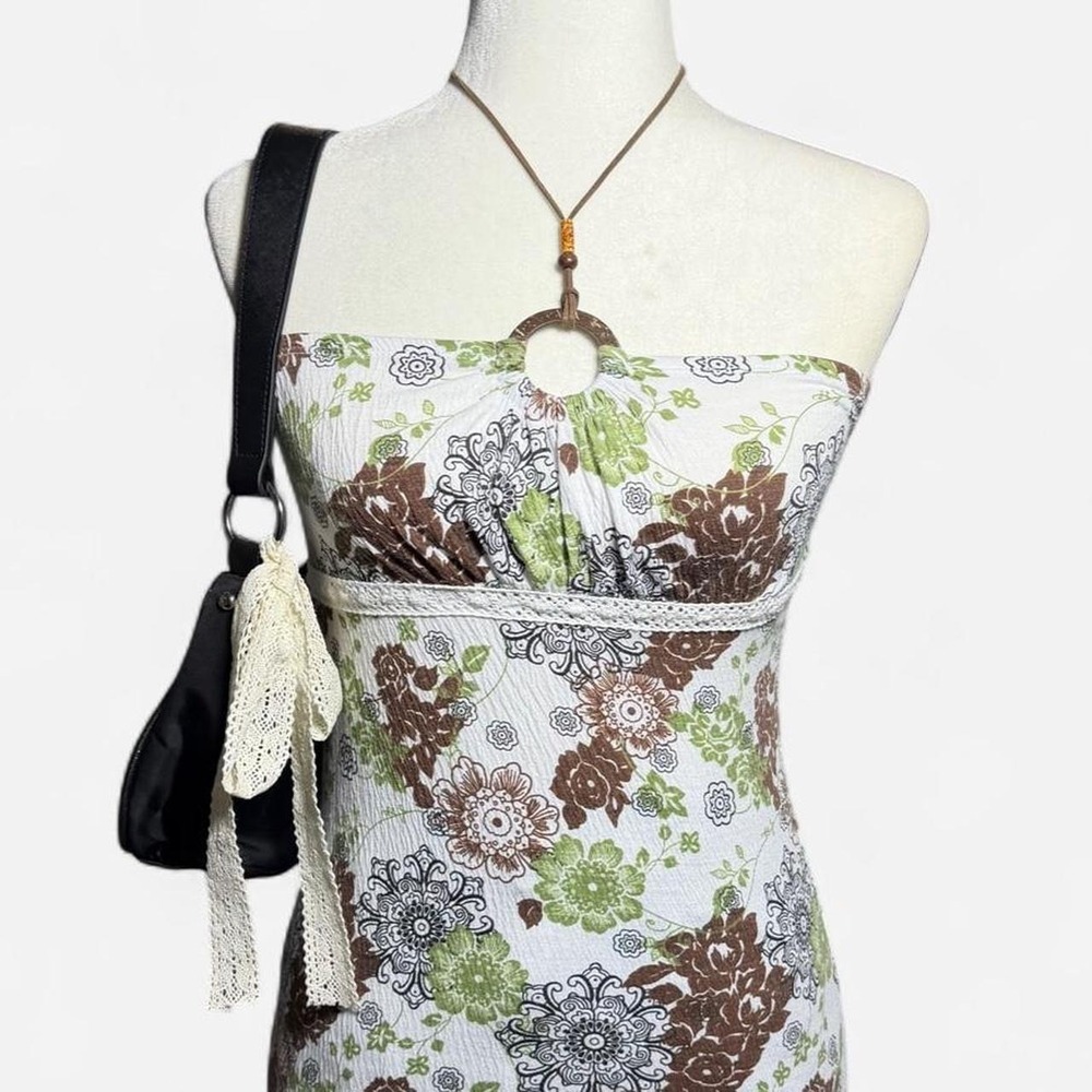 Red Paint Vintage Y2K Fairycore Floral Halter Top